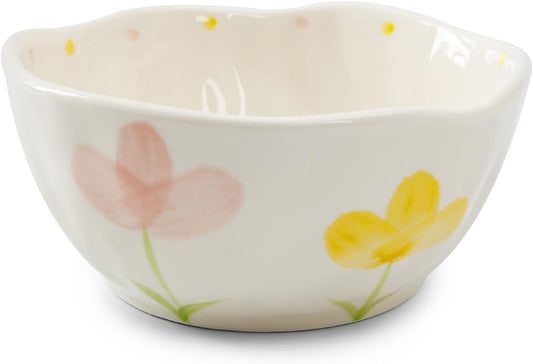 Koythin Ceramic Cereal Bowl, Cute Flowers Pattern Kitchen Bowls for Cereal, Salad, Pasta, Soup, Dessert, Serving, Home Decor, Microwave and Dishwasher Safe (Pink Yellow Tulip)