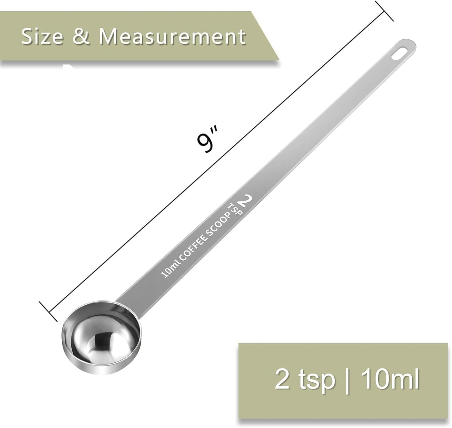1PCS 1 Teaspoon Coffee Scoop, 9" Long Handle Measuring Spoon, 1tsp (5 ml) Stainless Steel Scooper