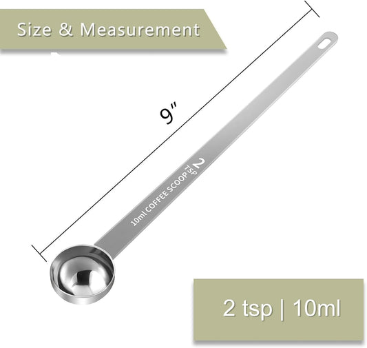 1PCS 1 Teaspoon Coffee Scoop, 9" Long Handle Measuring Spoon, 1tsp (5 ml) Stainless Steel Scooper