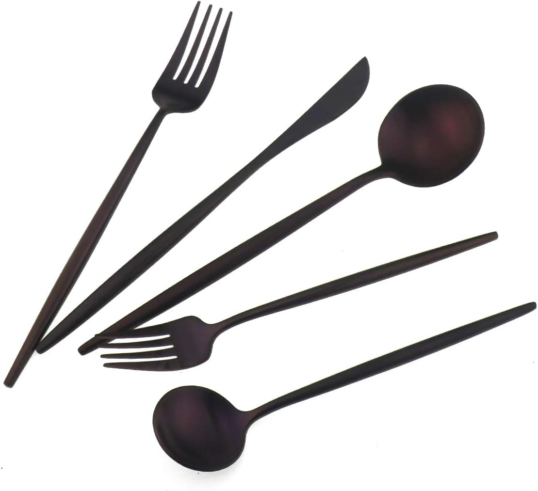 Matte Purple Silverware Set,Gugrida 5-Piece 18/10 Stainless Steel Satin Finish Flatware Set,Kitchen Utensil Set,Tableware Travel Cutlery Set for Camping Office or School Lunch, Dishwasher Safe