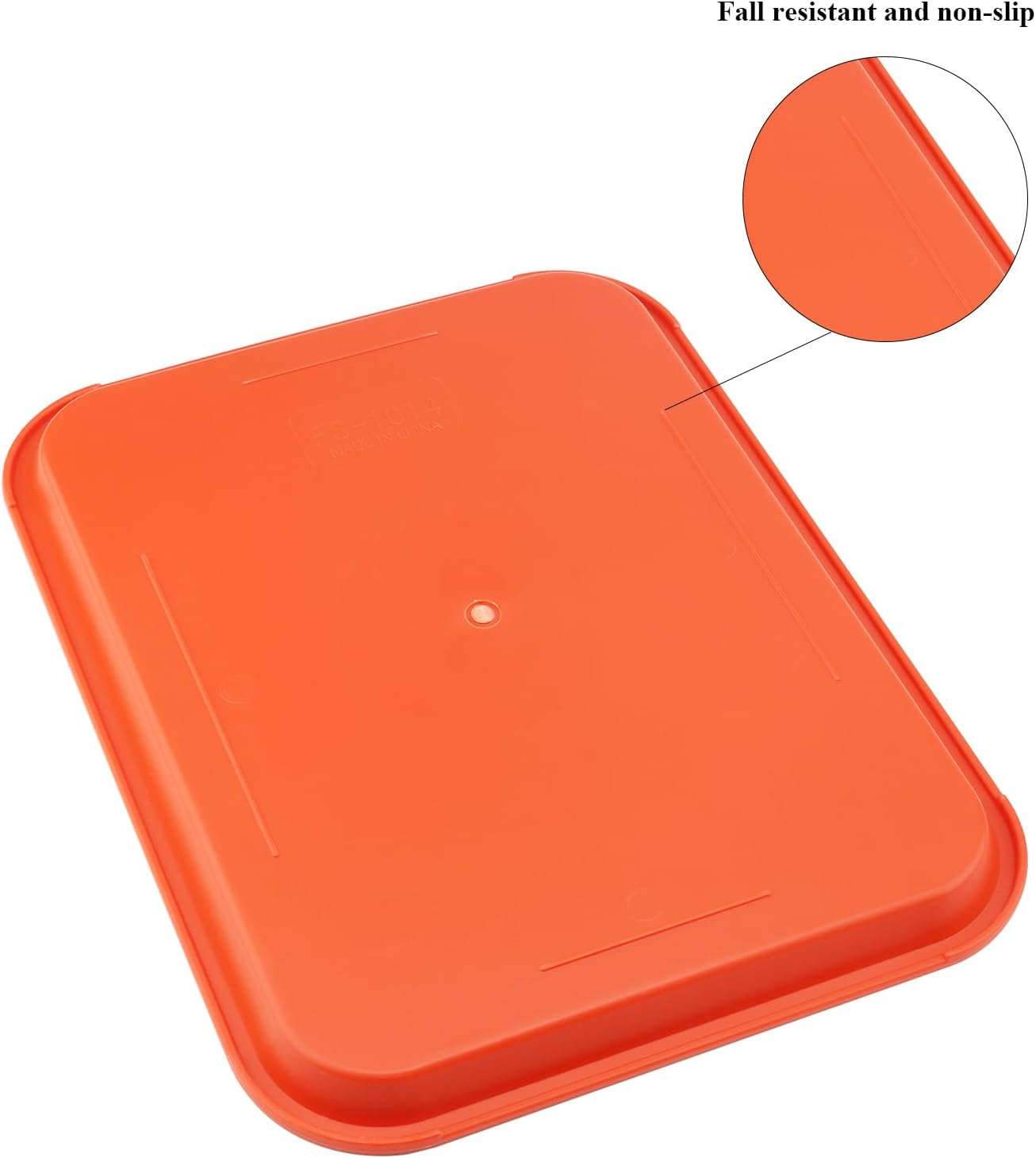 4 Pack 16 x 12 Inch Orange Fast Food Tray, Large Rectangular Restaurant Serving Trays, Plastic Cafeteria Trays School Lunch Trays