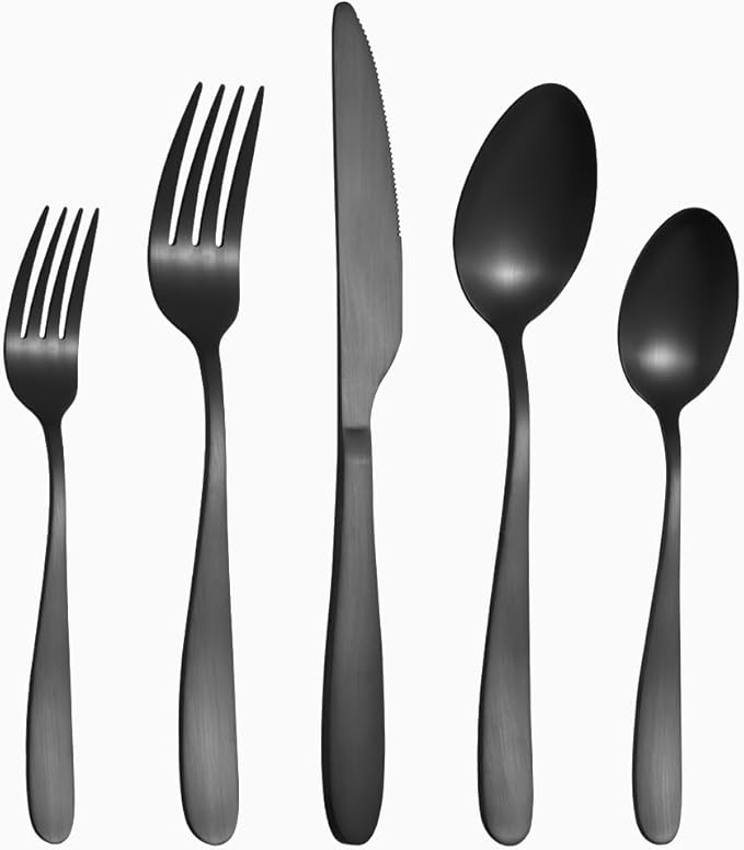 60 Piece Black Silverware Set, Stainless Steel Flatware Set for 12, Kitchen Utensil Set with Comfortable Handle,Tableware sets Include Spoons Forks Knives, Dishwasher Safe