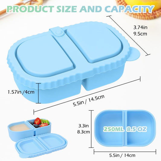 YQL 3 Pack Premium Silicone Reusable Snack Containers with Lids, Double Compartment Snack Box for Kids, Portable Food Containers for Sauce and Salad, Leakproof Snackle Packs for School, Picnic, Office
