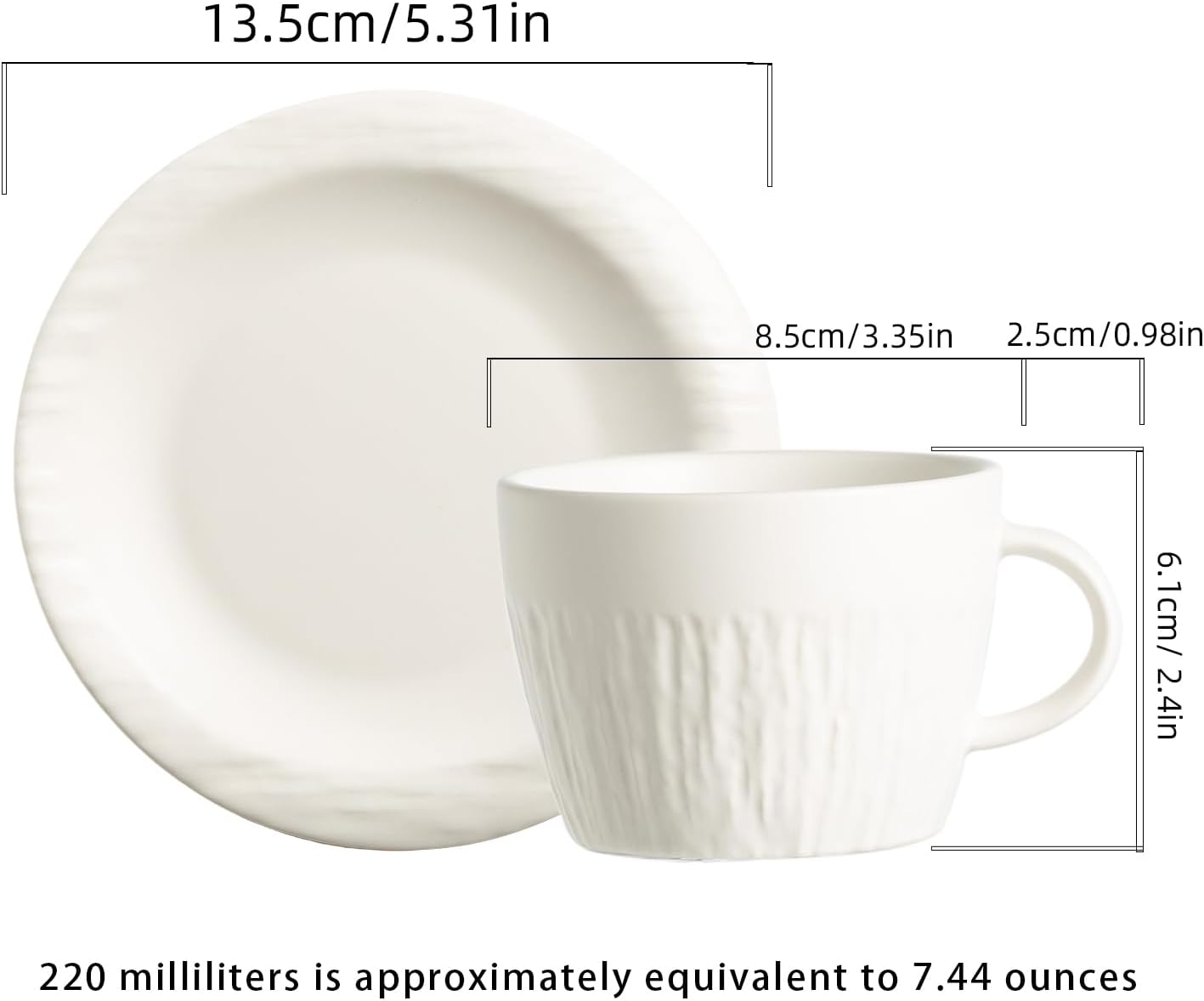 7.4oz Espresso Cups Set of 4 - Ceramic Cappuccino Cups with Saucers - Microwave and Dishwasher Safe, Perfect For Tea, Latte - Porcelain Drinkware for Kitchen or Cafe (white)