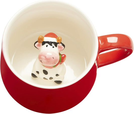 3D Christmas Coffee Mug 12 oz with Cow,Cute Cartoon Handmade Ceramics Cup,Christmas Birthday Surprise for Friends Family or Kids,Best Office Cups Morning Mugs (12 Cow)