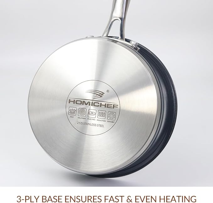 HOMICHEF 1 QT Nickel Free Stainless Steel Saucepan Coating Free - Navy Gray Healthy Non Toxic Small Pot Induction - Stainless Steel Saucepan with Glass Lid