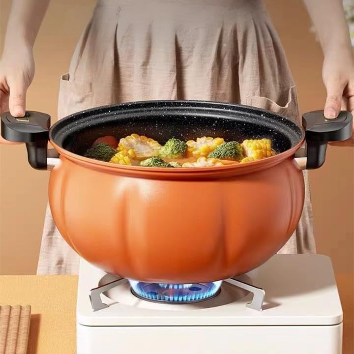 Pumpkin Shaped Micro Pressure Cooker, Orange Cast Iron Pumpkin Shaped Dutch Oven, 8L/7.3Qt Non-Stick Mini Pressure Stone Cooking Pot for Open Flames & Gas Stoves (Green)