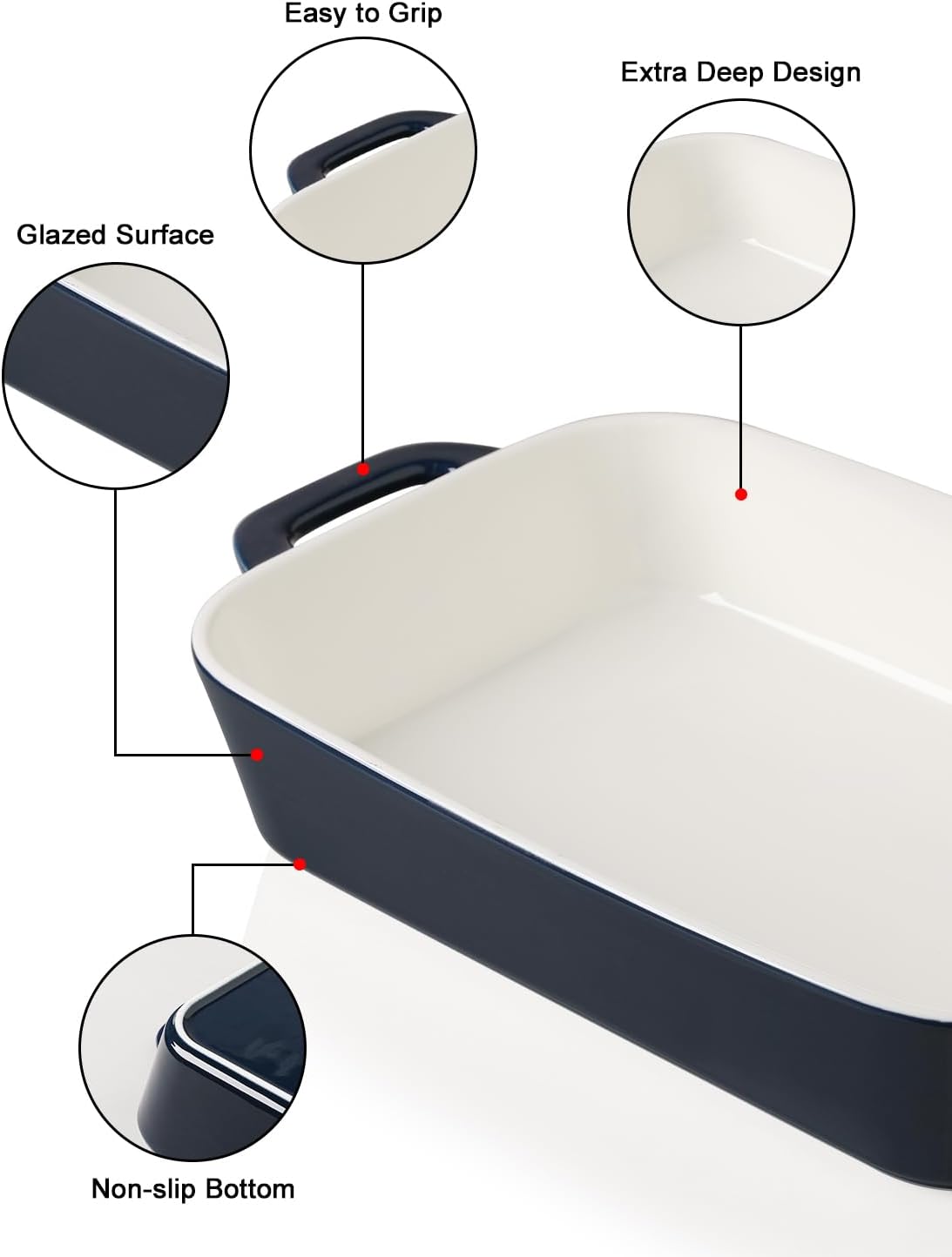 Sweejar Ceramic Bakeware Set, 9x13 Rectangular Baking Dish for Cooking, Kitchen, Cake Dinner, Banquet and Daily Use, Casserole Dishes for Oven Porcelain Baking Pans(Navy)