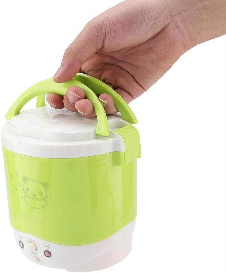 Mini Rice Cooker, 1l 12v 100w Non Stick Rice Maker Portable Food Steamer for Travel Cars Camping Cooking (Green)