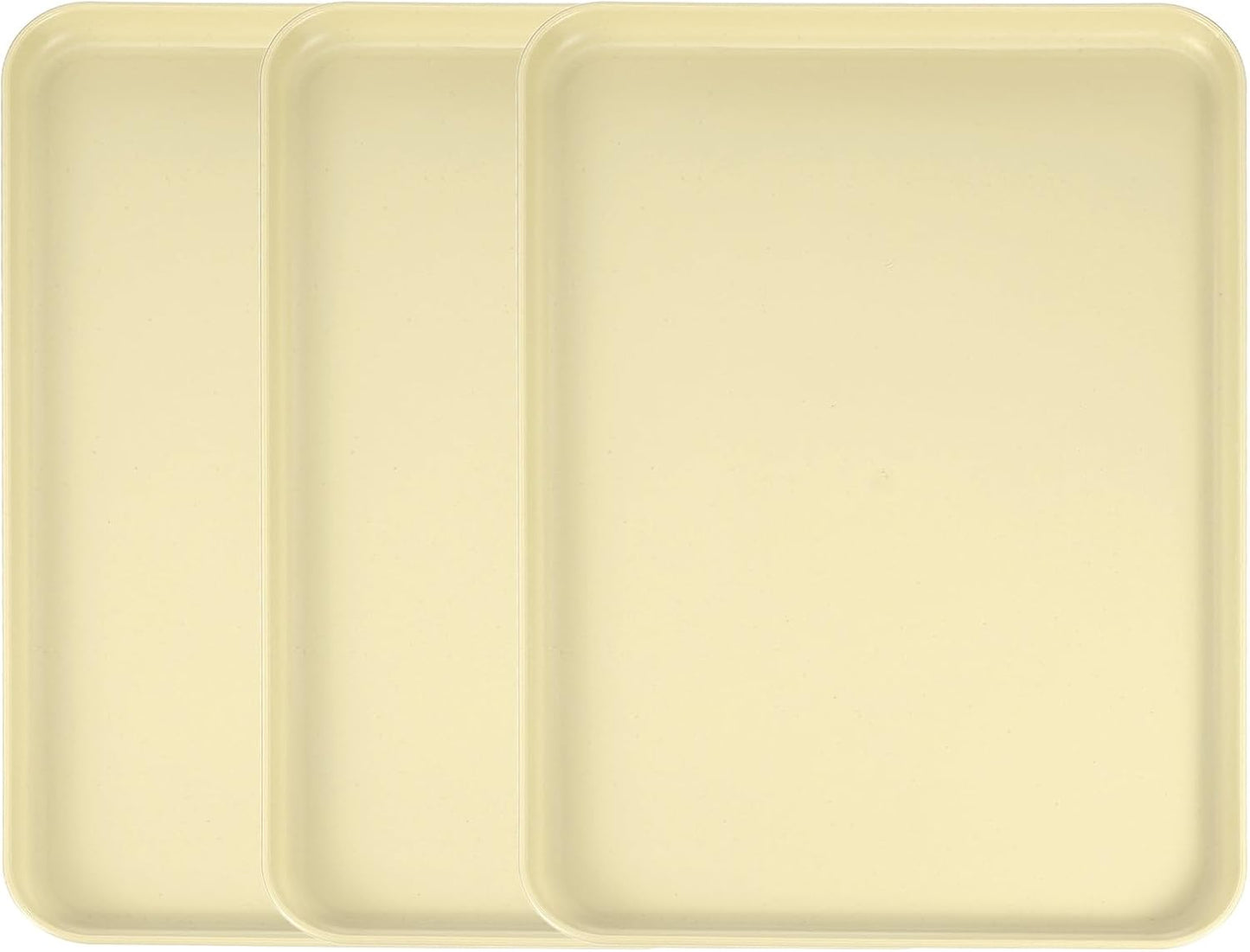 uxcell 3Pcs Plastic Serving Trays, 15 x 10.6 Inch Rectangle Food Trays Serving Cafeteria for Kitchen Restaurant Coffee Fruit Burger Lunch Dessert, Light Yellow