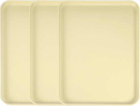 uxcell 3Pcs Plastic Serving Trays, 15 x 10.6 Inch Rectangle Food Trays Serving Cafeteria for Kitchen Restaurant Coffee Fruit Burger Lunch Dessert, Light Yellow