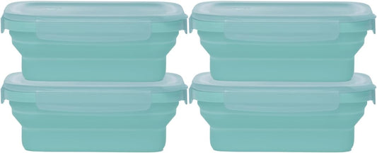 Drip EZ Secondz Collapsible Food Storage Containers – Set of 4, Space-Saving Airtight Meal Prep & Leftover Containers – Microwave, Freezer & Dishwasher Safe, BPA-Free, Locking Lids – Ice Blue