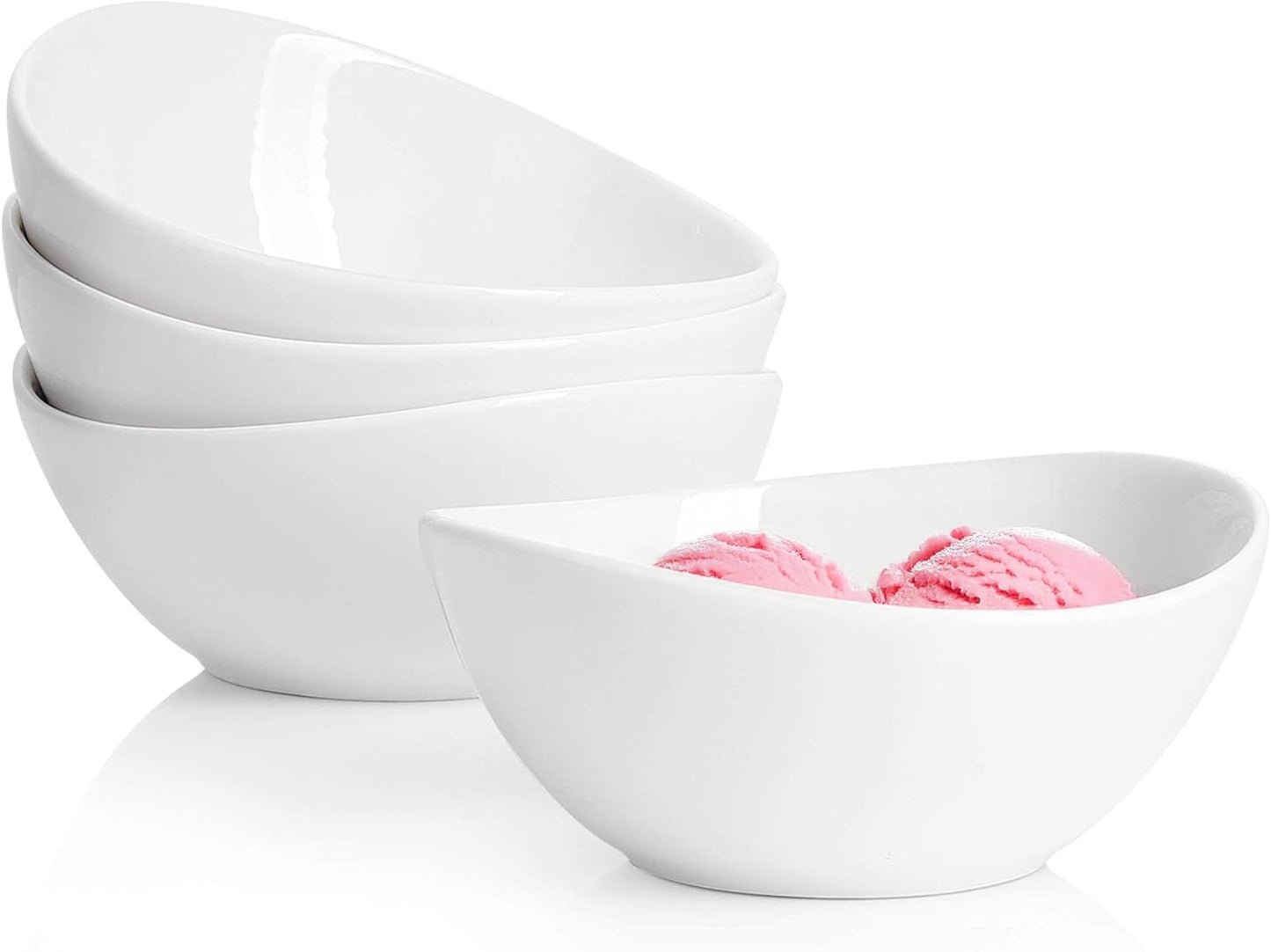 Sweese Porcelain Bowls Set 5 Inch, 10 oz - Set of 4 White Bowls for Dessert, Ice Cream, Soup, Rice & Fruits | Microwave, Dishwasher & Oven Safe
