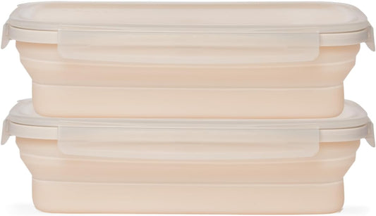 Drip EZ Secondz Collapsible Food Storage Containers – Set of 2, Space-Saving Airtight Meal Prep & Leftover Containers – Microwave, Freezer & Dishwasher Safe, BPA-Free, Locking Lids – Sandstone