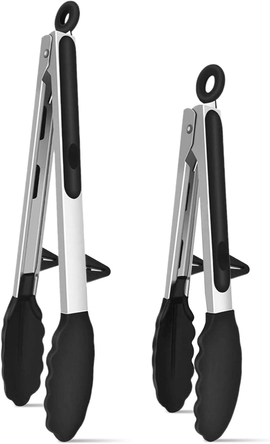 NileHome Tongs for Cooking, Professional Stainless Steel Cooking Tongs – Heat-Resistant for Grilling, BBQ, Serving Salad, Pasta, and Kitchen Use, Dishwasher Safe, Set of 9" 12", Black