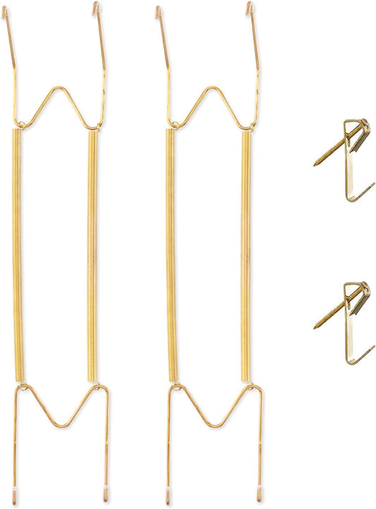 Bilillo 2 Pack Plate Hangers for Wall, 16–20 Inch Large Decorative Plates, Stainless Steel Invisible Heavy Duty Spring Plate Holders with Wall Hooks, Secure Display for Platters and Collectible Plates