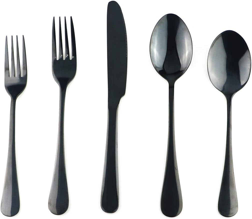 Gugrida 20-Piece Mirror Polished Reusable Utensils Vitalt Healthy & Eco-Friendly Stainless Steel Black Flatware Tableware Dinnerware Set, Shiny Cutlery Knife Fork Spoon Set, Service for 4