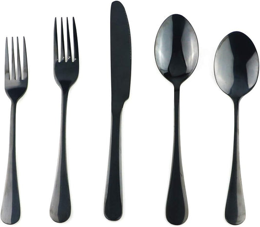 Gugrida 20-Piece Mirror Polished Reusable Utensils Vitalt Healthy & Eco-Friendly Stainless Steel Black Flatware Tableware Dinnerware Set, Shiny Cutlery Knife Fork Spoon Set, Service for 4