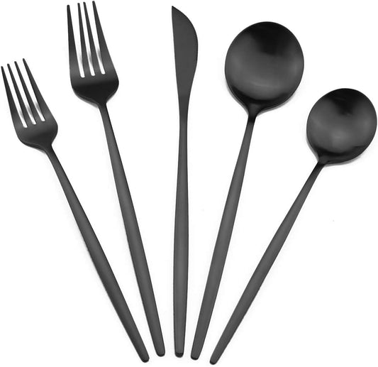 40-Pieces Silverware Set, Flatware Sets Satin Finish, 304 Stainless Steel Utensils Dishwasher Safe Service for 8, Include Dinner Knife/Fork/Spoon Dinnerware Sets (Matte Black)