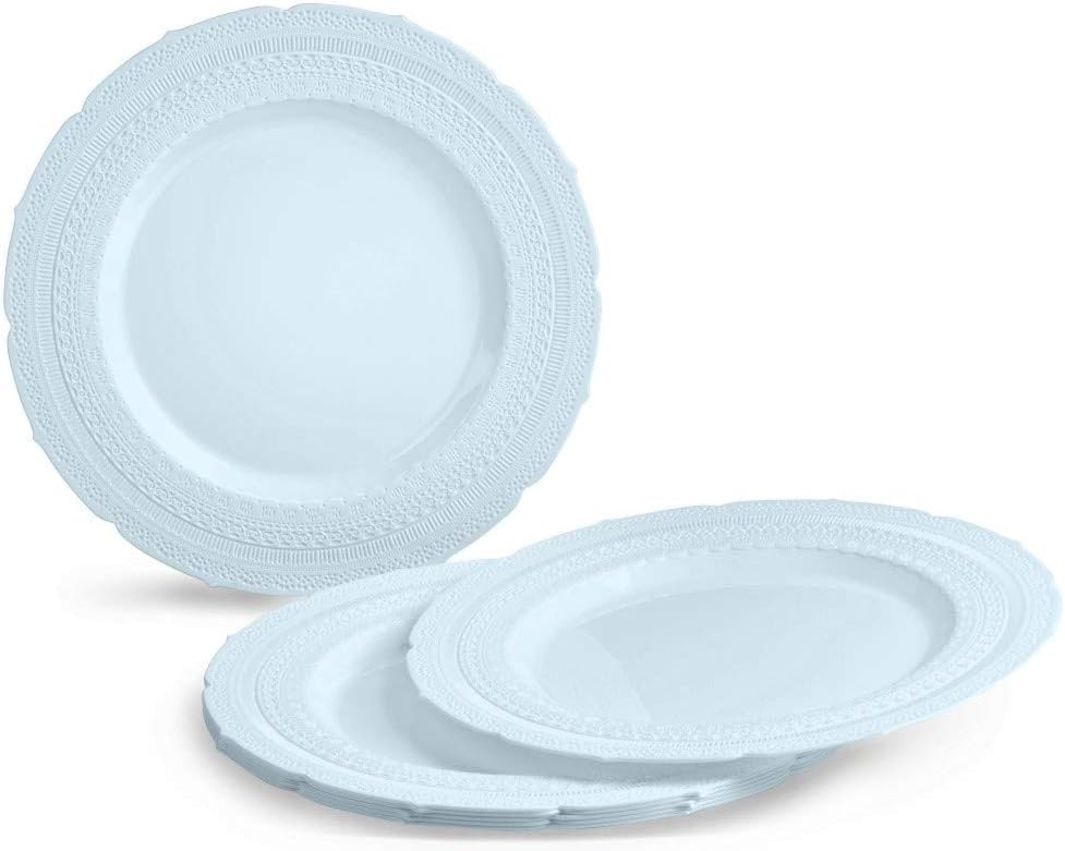 " OCCASIONS " 240 Plates Pack,(120 Guests) Extra Heavyweight Vintage Wedding Disposable/Reusable Plastic Plates 120x11'' Dinner + 120x8.25'' Salad/Dessert Plate (Chateau Blue)