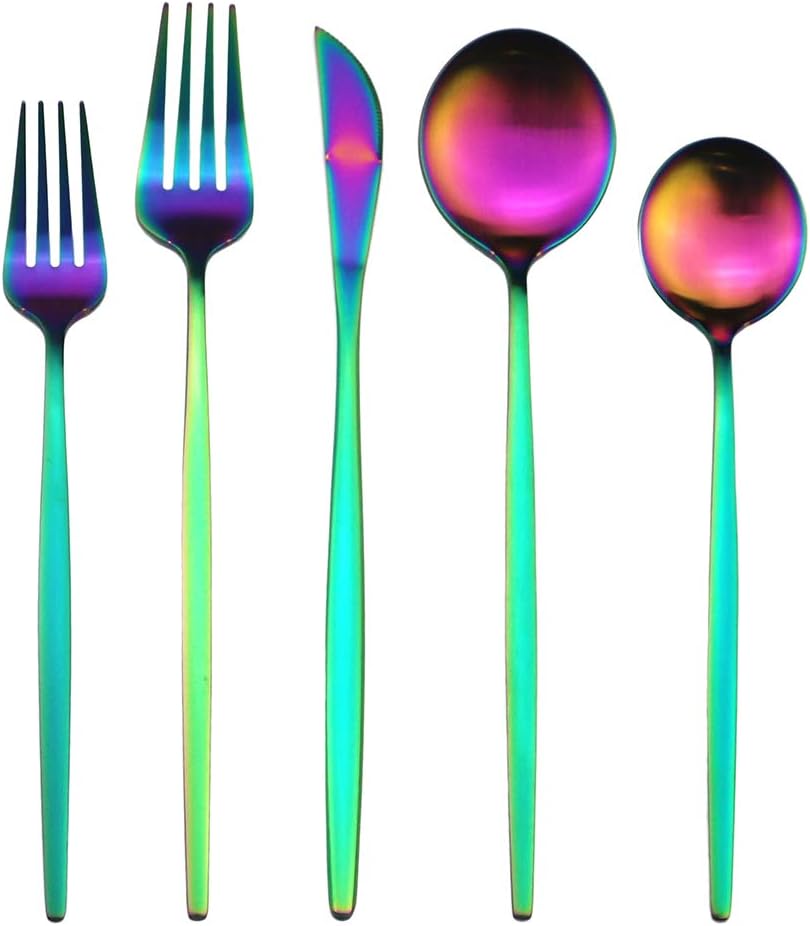 40-Pieces Silverware Set, Flatware Sets Satin Finish, 304 Stainless Steel Utensils Dishwasher Safe Service for 8, Include Dinner Knife/Fork/Spoon Dinnerware Sets (Matte Rainbow)