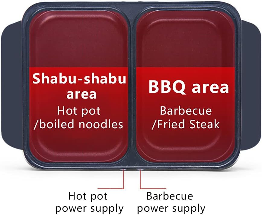 Hot Pot with Grill, Electric Hot Pot and Frying Pan, Shabu Shabu Pot with Grill, 2 in 1 Indoor NonStick Shabu Shabu Pot and Griddle, Dual Temperature Control, Fast Heating for BBQ Steak Noodles(Black)