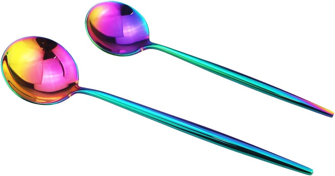 Gugrida Portable Silverware Set - 5-Piece Flatware Cutlery Set - 18/10 Stainless Steel - Mirror Polishing Rainbow Travel Elegant Modern Utensils - Service for 1 Include Steak Knife Dinner Fork Spoon