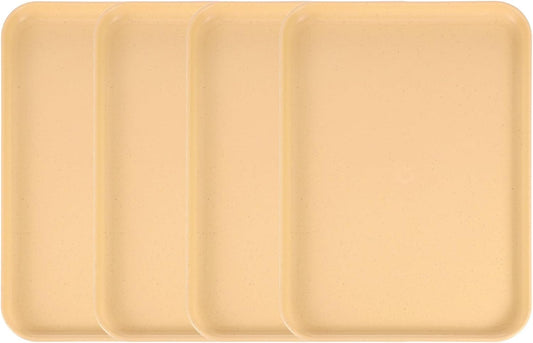 uxcell 4Pcs Plastic Serving Trays, 12.2 x 8.7 Inch Rectangle Food Trays Serving Cafeteria for Kitchen Restaurant Coffee Fruit Burger Lunch Dessert, Yellow