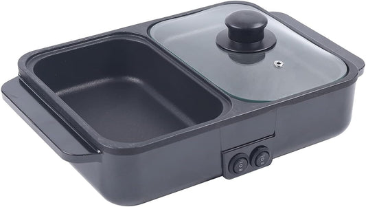 Hot Pot With Grill, Electric Hot Pot And Grill Combo 2-In-1, Independent Temperature Control, Portable Cooker&Bbq Baking Grill Pan, 1200w, For Barbecue, Frying, Soup Making, And Hot Pot
