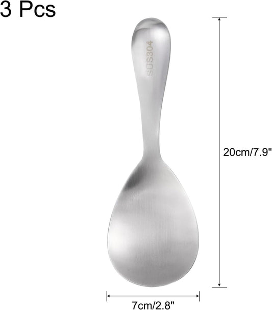 uxcell 3 Pcs Stainless Steel Rice Paddle Non-Stick Rice Spoon Metal Rice Serving Spoon Kitchen Utensils Rice Spatula for Home Restaurant, Silver