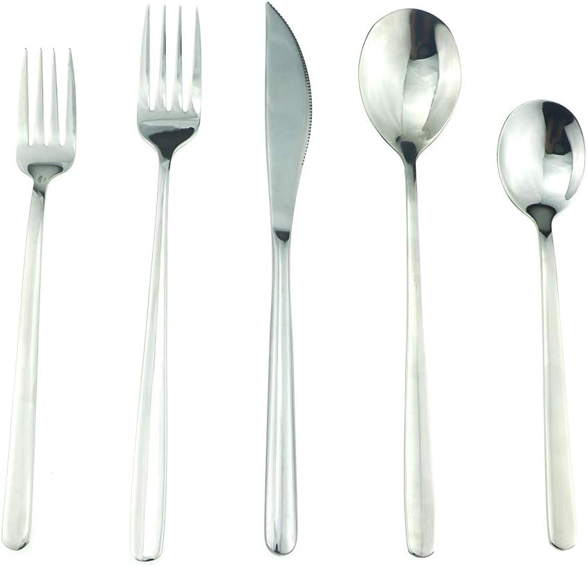 JASHII SUS304 Stainless Steel Flatware Cutlery Set For Home Kitchen Restaurant Hotel, Mirror Polished, 20-Piece Silverware Set for 4, Dishwasher Safe (Full Silver)