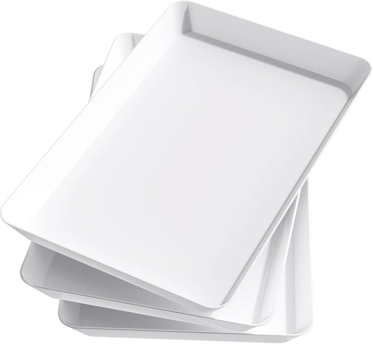Lifewit Reusable Plastic Serving Tray, 15" x 10" White Platters for Party, Large Tray Dishes for Serving Food, Buffet, Snacks, Fruit, Rectangle, Thanksgiving Christmas Essentials, 3 Sets, BPA Free
