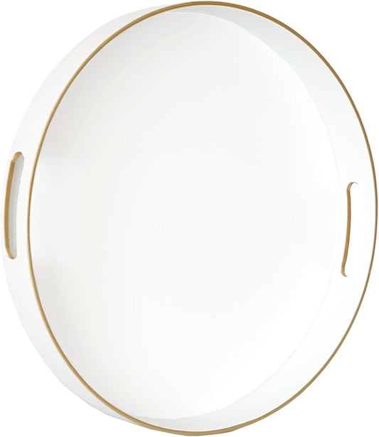 Gifturbo White Round Serving Tray,Decorative Serving Trays with Handles, Coffee Table Tray Ottoman Round Plastic Trays for Living Room, Bathroom
