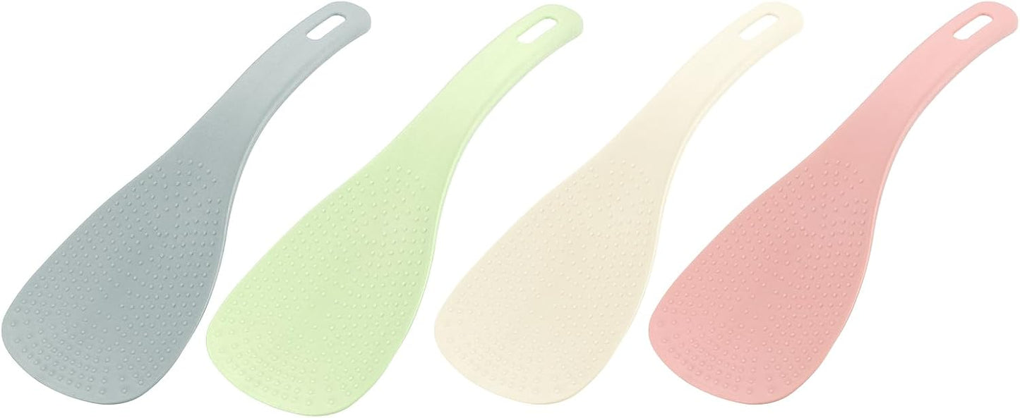 uxcell 4pcs Plastic Rice Paddle Non-Stick Rice Spoon Stand-up Rice Spatula Kitchen Utensils for Home Restaurant Hotel, Beige/Green/Blue/Pink