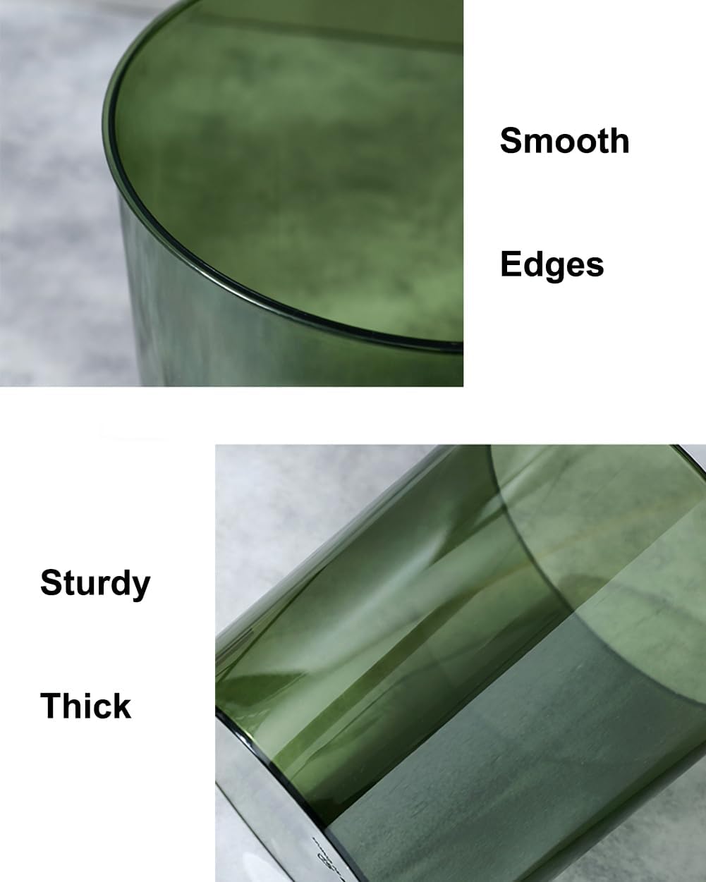 Bathroom Trash Can 7.5 x 6.3 x 8.1 Inch Small Trash Can Plastic Wastebasket Large Capacity Green Round Garbage Can for Bathroom Bedroom Office Kitchen Dorm Room (M)