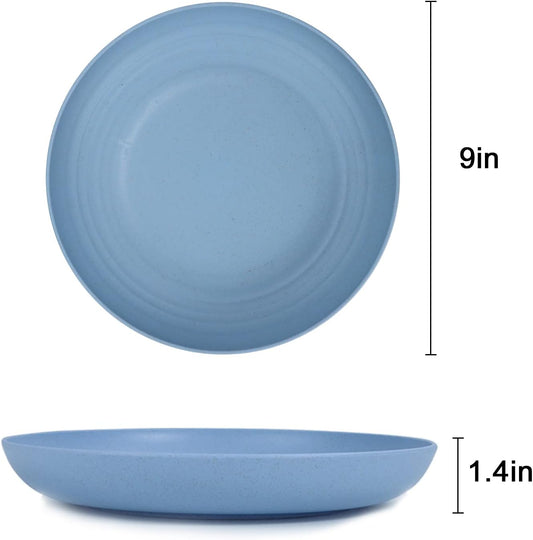 Homienly Deep Dinner Plates Set of 8 Alternative for Plastic - Microwave & Dishwasher Safe Wheat Straw Plates with 4 Colors (Fresh Light, 9 inch)