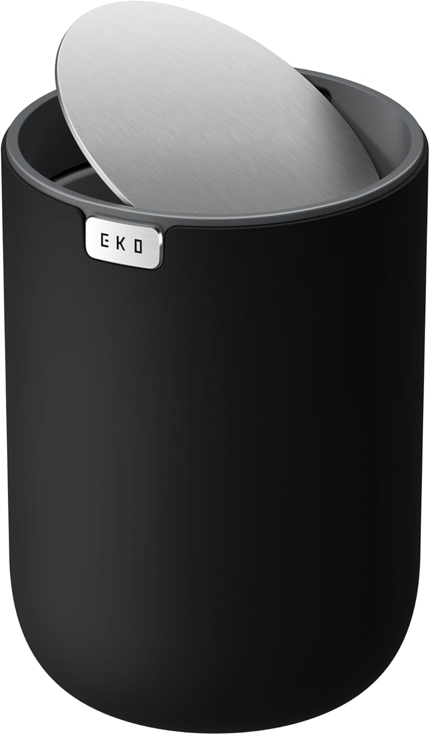 EKO Fandy 0.58 Gal/2.2L Mini Trash Can with Lid, Swing-Top Desktop Trash Can for Bathroom, Countertop, Vanity, Desk or Office, Small Garbage Bin (Black)
