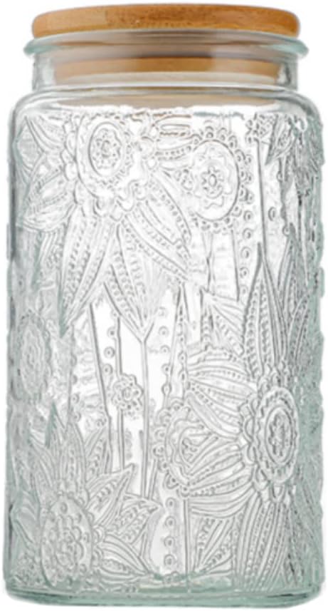 Vintage Glass Jar, 34 FL OZ Food Storage Jar, Glass Jar with Lid, Decorative Jar for Home Kitchen Coffee, Tea, Candy, Sugar Jar (Round Sunflower)