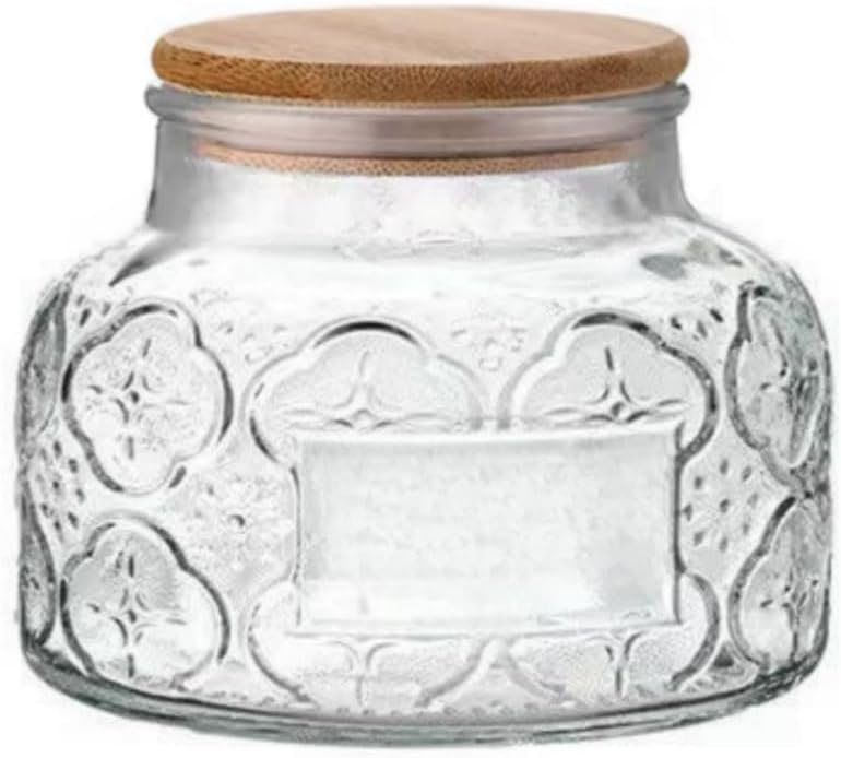 Vintage Glass Decorative Jar, 25.4 FL OZ Glass Food Storage Containers, Sugar Bowl, Kitchen Airtight Glass Jar for Candy Snack Cookies Coffee Tea Nuts (begonia), transparent