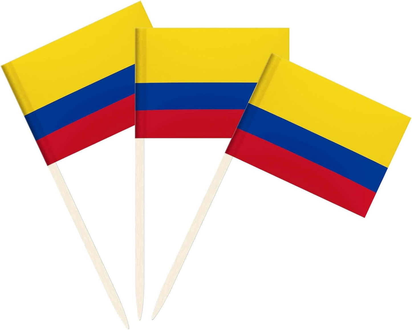 100 Pack Colombia Flag Colombian Toothpick Flags, Cocktail Picks Mini Stick Cupcake Toppers Country Picks Party Decoration Celebration Cocktail Food Bar Cake Flags (Colombia)