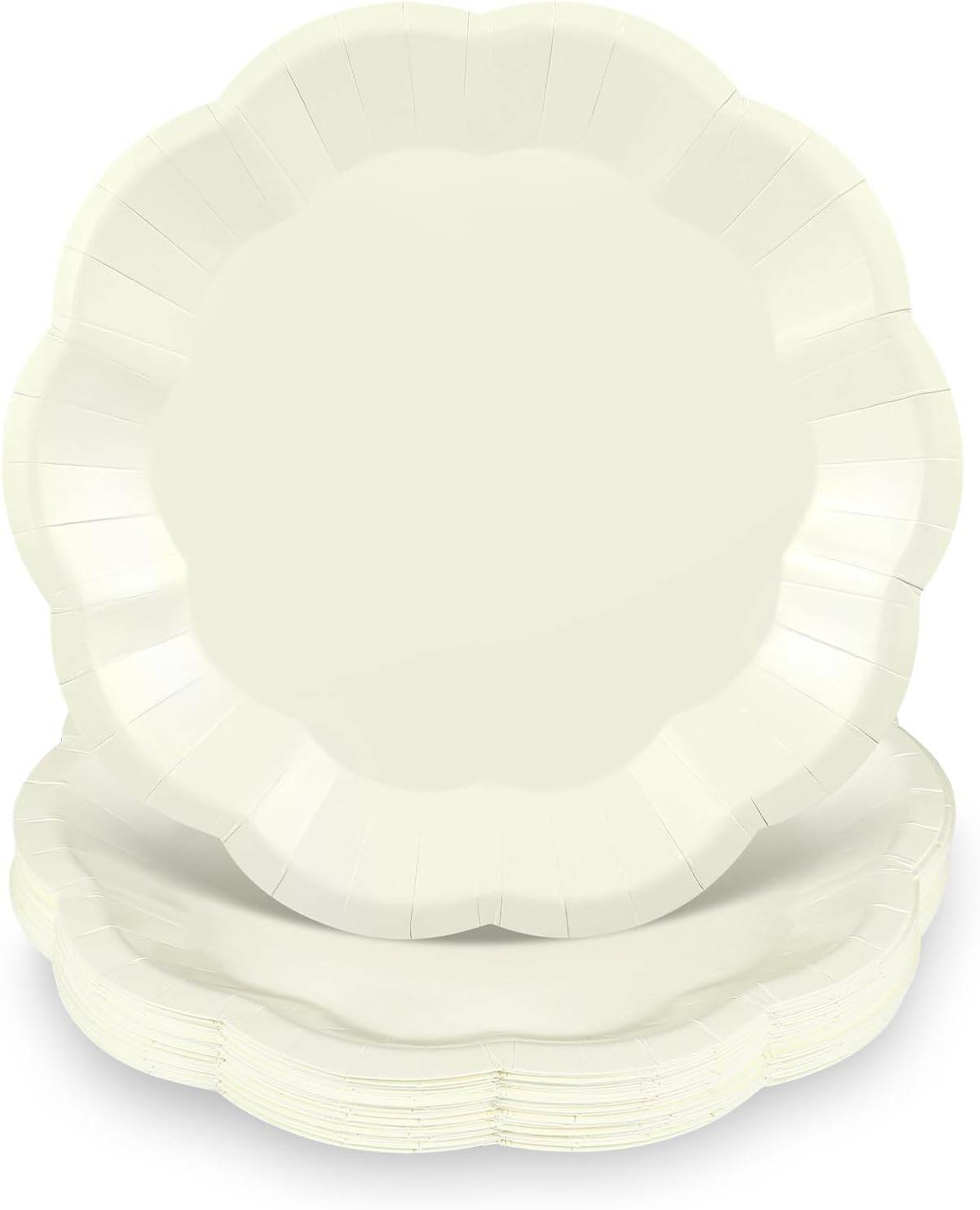 30pcs Thanksgiving Paper Plates 7 Inch Ivory Scalloped Paper Plates Disposable Cream Dessert Cake Plate for Thanksgiving, Friendsgiving, Weeding, Birthday, Baby Shower