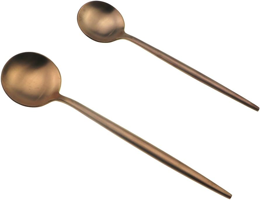 JASHII 18/10 Stainless Steel 5-Piece Matte Rose Gold Flatware Set,Dinner Knife Fork Salad Fork Dessert Spoon, Service for 1, Luxury Silverware Cutlery Utensil Sets