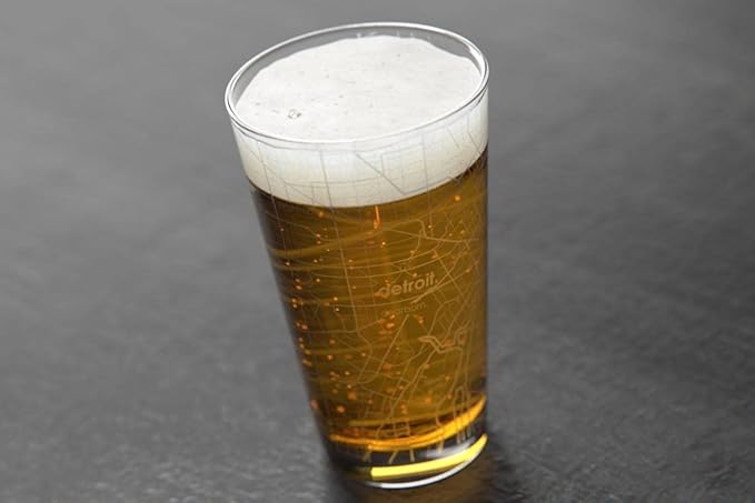 Well Told Engraved Detroit Michigan Map Pint Glass, Etched Beer Gift (16 oz, Clear) City Map Pint, Custom City Glassware, Gifts For Beer Lovers
