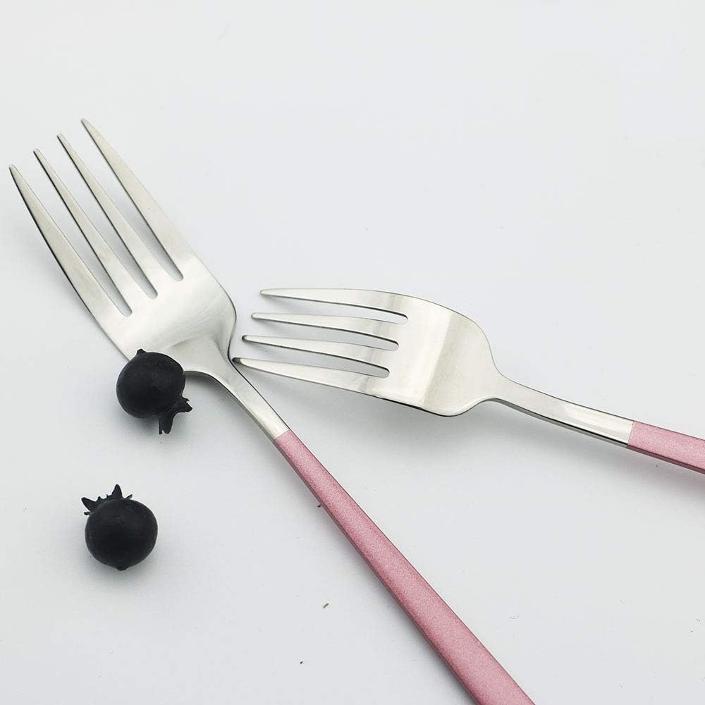 JASHII 20-Piece SUS304 Stainless Steel Flatware Set, Mirror Polishing Dinnerware Set Service for 4, Knife/Fork/Spoon/Dessert Spoon/Dessert Fork (Pink silver)