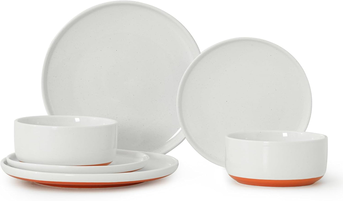 6 Piece Ceramic Dinnerware Set for 2, Modern Minimalist Stoneware Dinner Plates and Bowls, Microwave Safe, Dishwasher Safe, Versatile for All Seasons, Stardust Glaze White