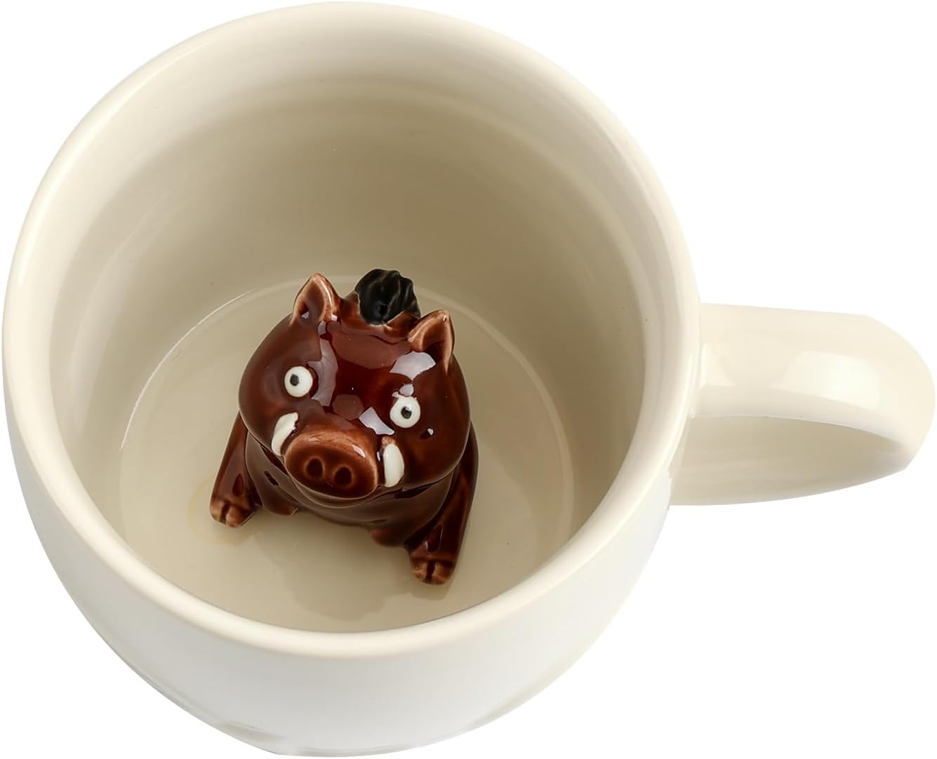 Wild Boar Ceramic Cup Hidden 3D Animal Inside Mug,Cute Cartoon Handmade Figurine Mug,Christmas Birthday Surprise for Friends Family or Kids (Cream Wild Boar)