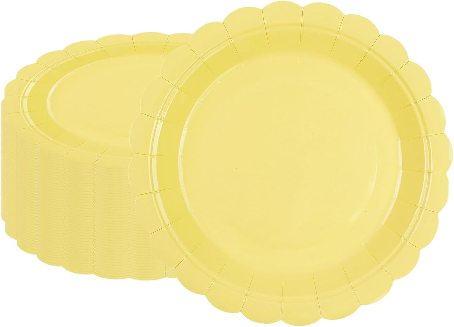 50Pcs Yellow Paper Plates-7 Inch Solid Color Scalloped Disposable Birthday Dinnerware Set Disposable Dinner Party Supplies for Graduation School Starts Wedding Baby Shower Fall Table Decor