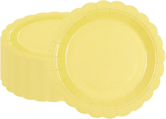 50Pcs Yellow Paper Plates-7 Inch Solid Color Scalloped Disposable Birthday Dinnerware Set Disposable Dinner Party Supplies for Graduation School Starts Wedding Baby Shower Fall Table Decor