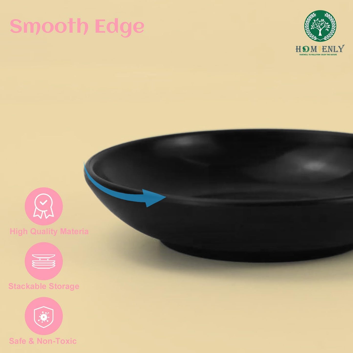 Plastic Dipping Plates Set of 8 - 4 inch Wheat Straw Plates,Soy Sauce Dish,Dipping Bowls,Small Serving Bowls for Side Dishes, Mini Appetizer Plates for Side Dishes,Condiment,BBQ and Party Dinner-Black