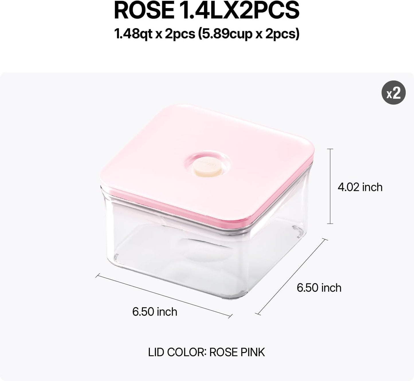 VAKUEN Premium Airtight Food Storage Containers ROSE Square 1.48qt 2P/SET, Patented Double Silicone Lining, 100% Leak Proof, BPA-FREE
